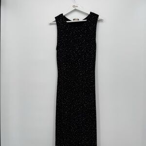 Ronni Nicole by Ouida Black Polka Dot Stretchy Long Dress Size 8 Vintage 90s
